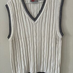 Wilson White Knit Sweater Vest with Blue Trim
